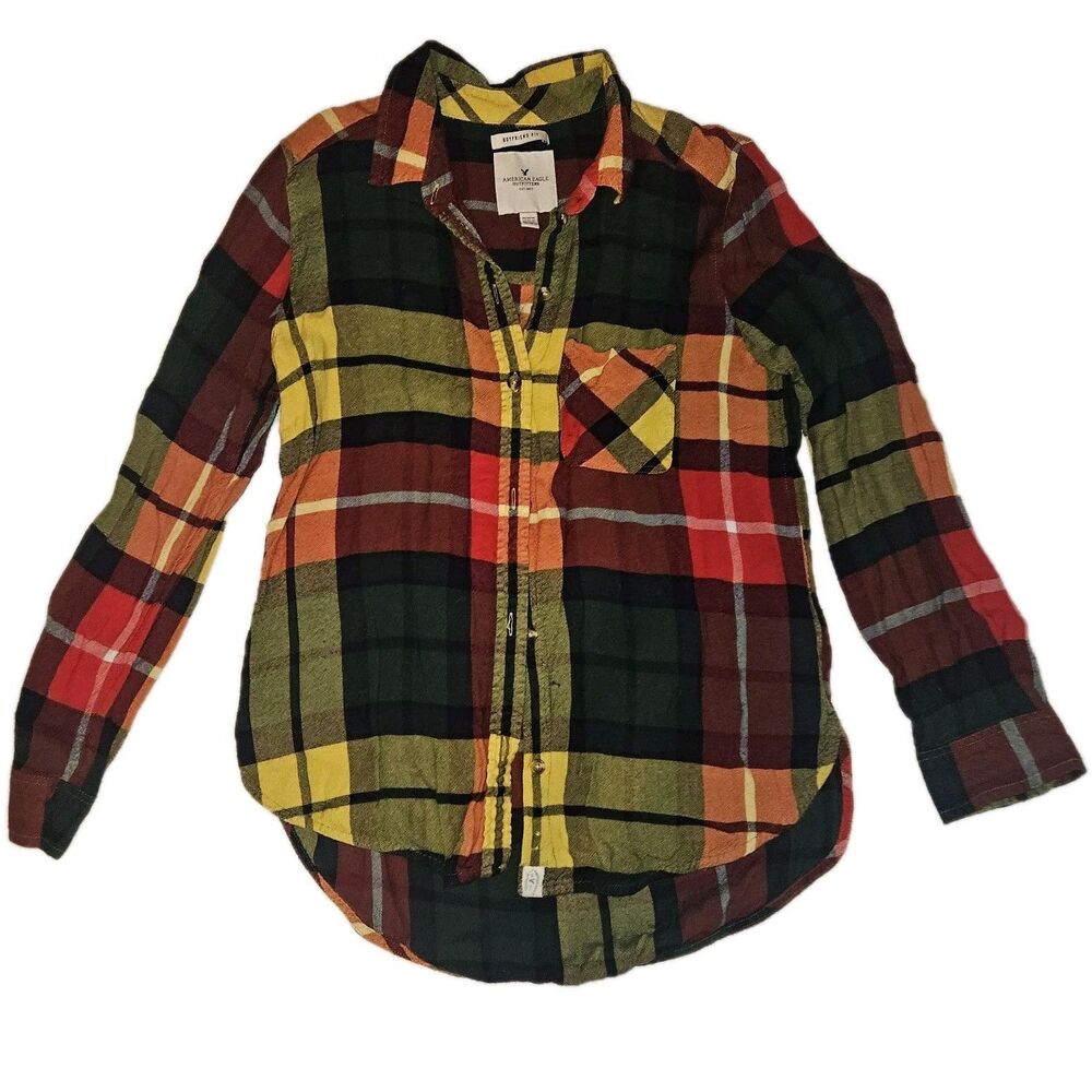 Womens American Eagle Outfitters Boyfriend Fit Plaid Button Down Shirt Size Med